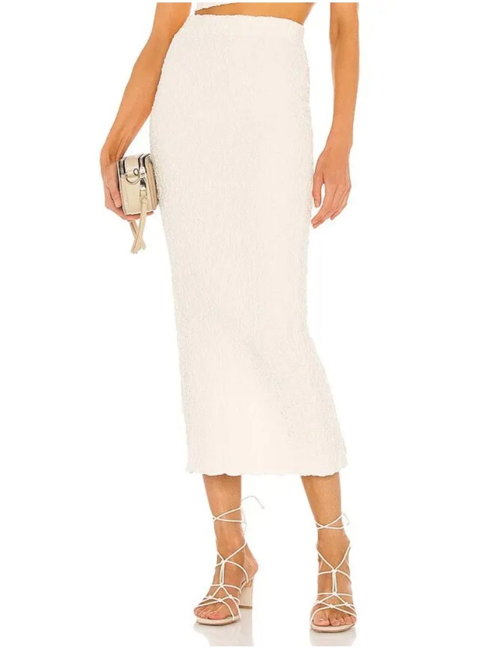 L’Academie Calla Crinkle Gauze Midi Skirt Ivory